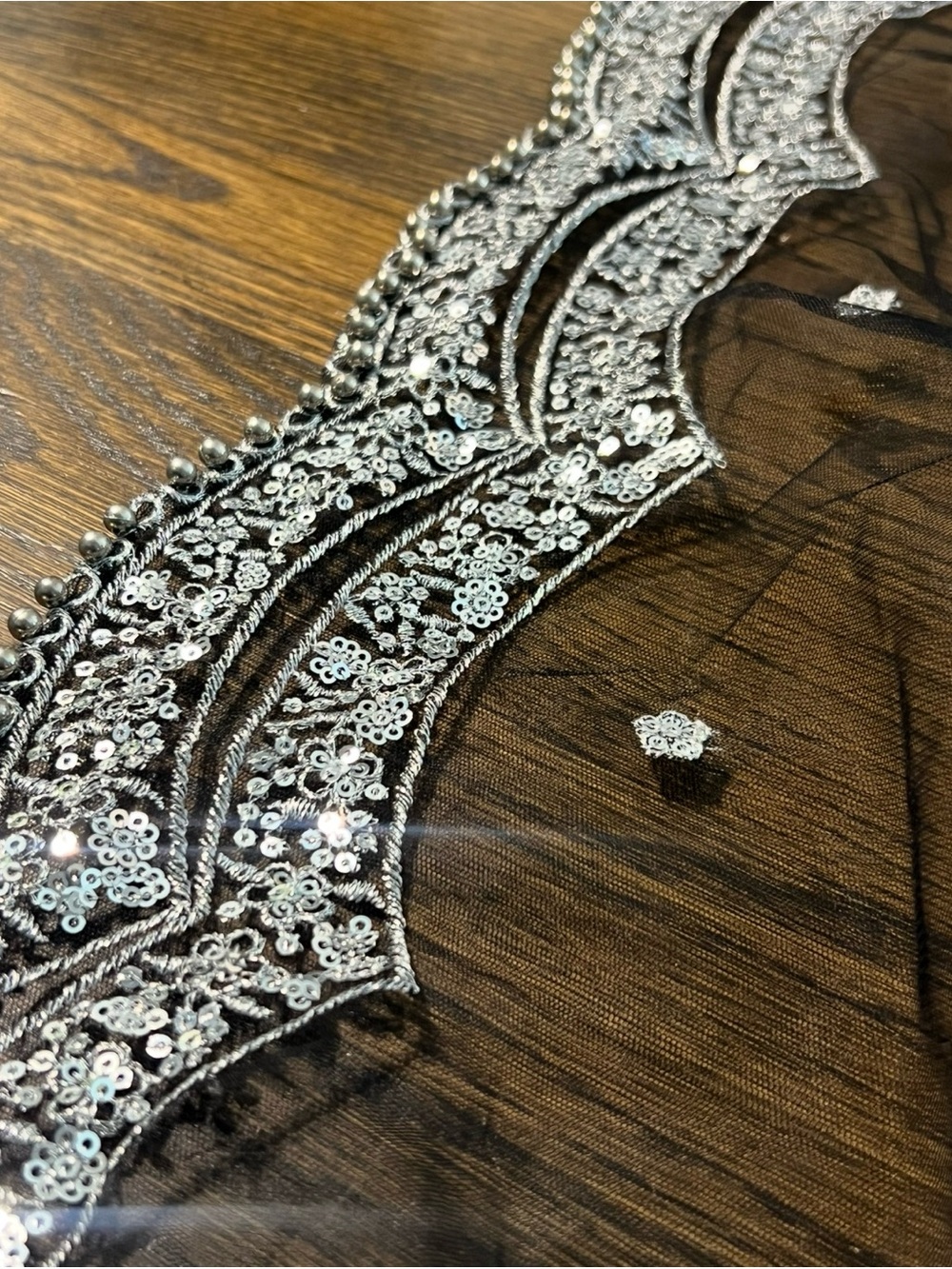 Dupatta / Scarf / Shawl - Black and Silver Sequin Embellished